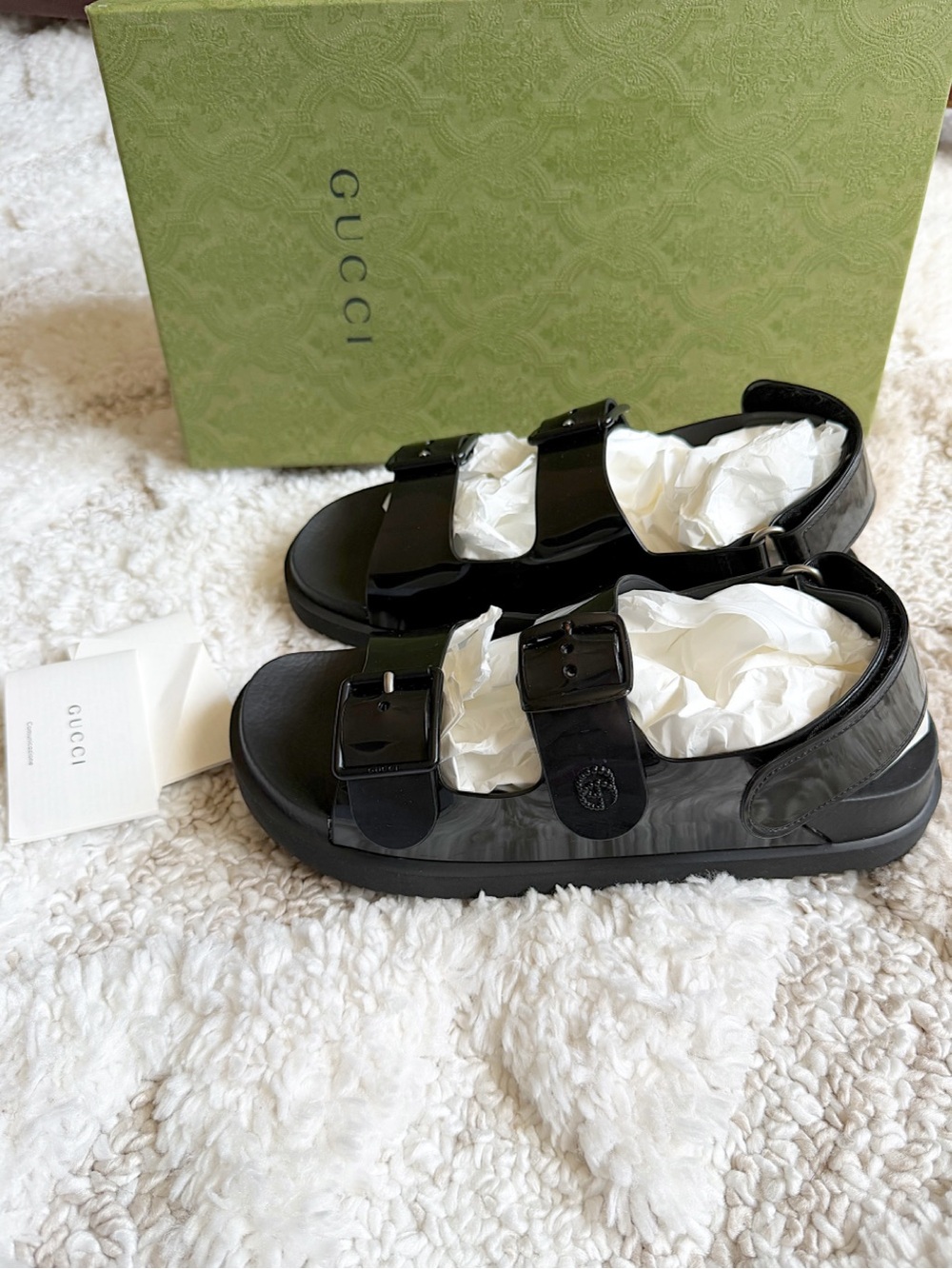 Auth GUCCI black dad rubber platform sandals 38 + box - Picture 2 of 9